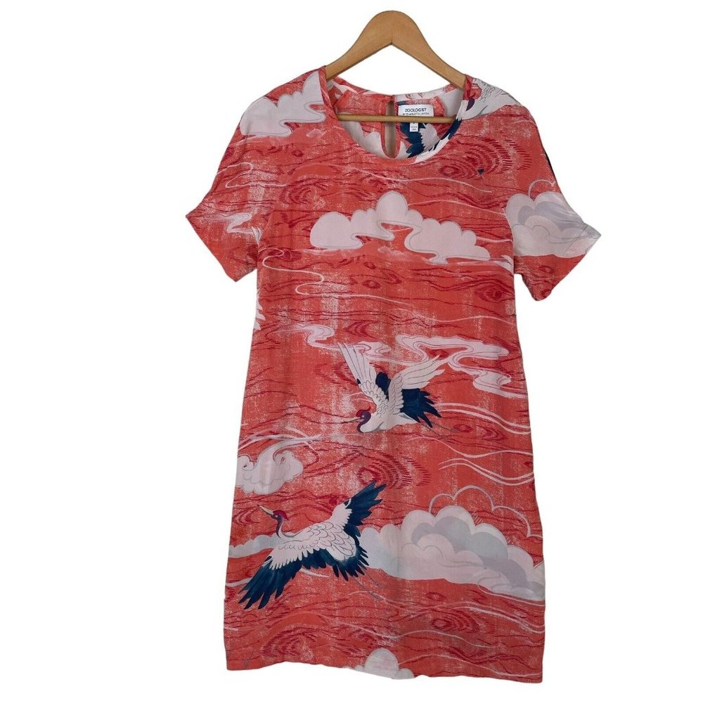 Anthropologie Zoologist Charlotte Linton Silk Dress Size 8 Puff Sleeves Shift